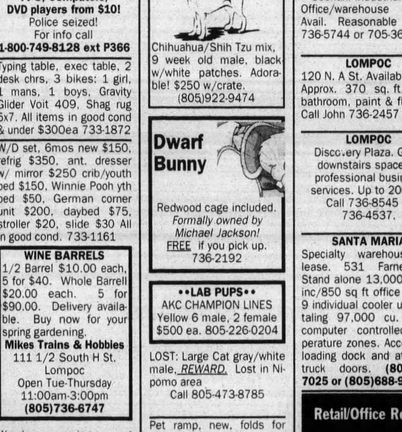 Classified ad for Jackon's bunny cage